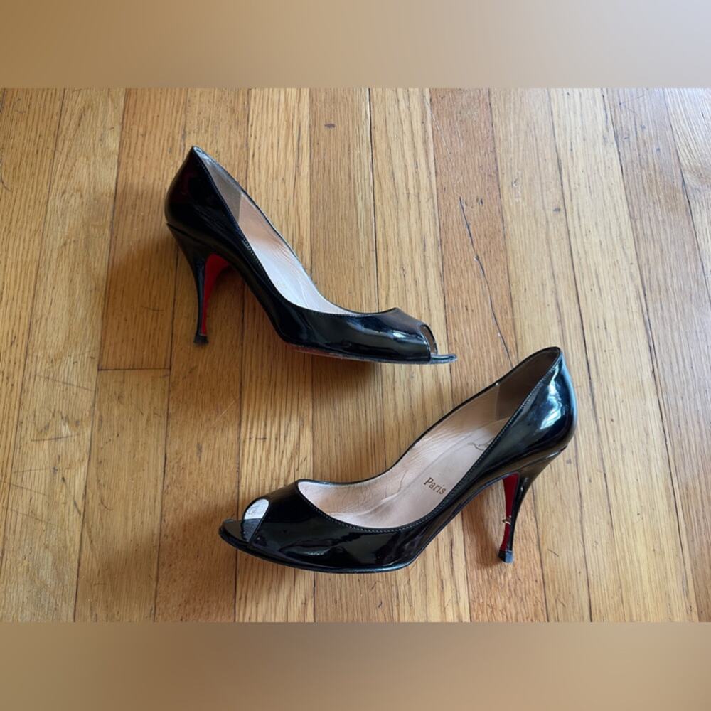 Black Patent Leather Christian Louboutin Peep Toe Pumps - Picture 2 of 8